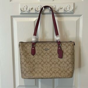 Coach Signature Gallery Tote with Raspberry Straps - Brand New with Tags!